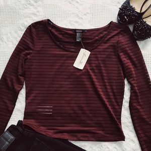 {f21} striped long sleeved crop top